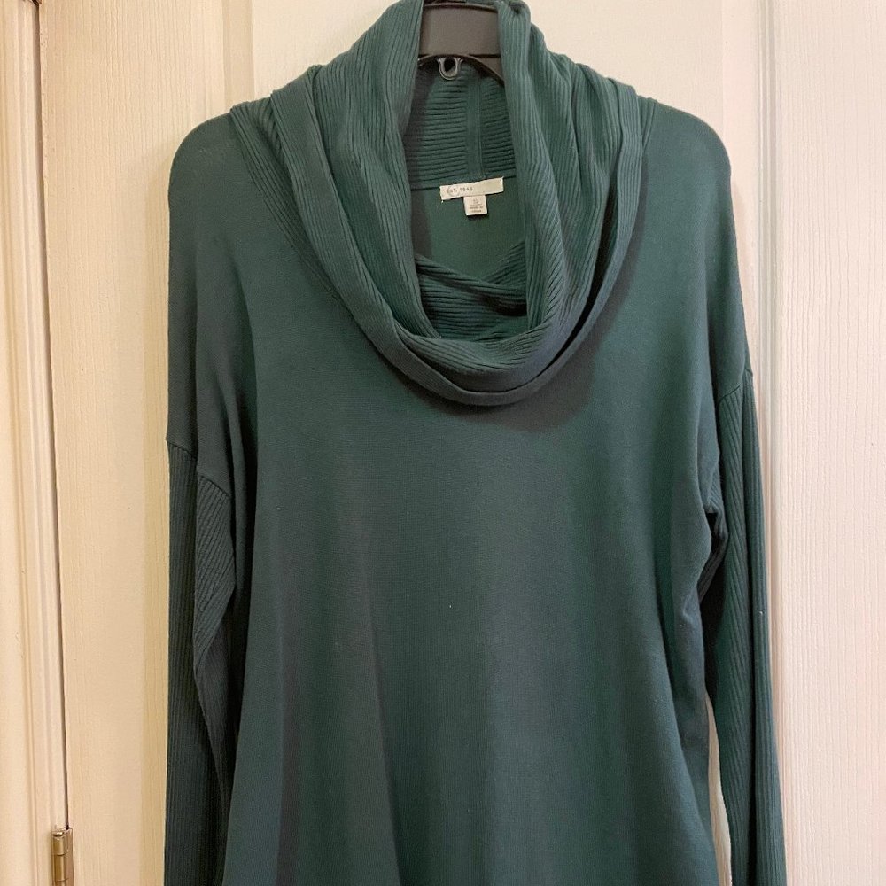 Soft dark emerald green sweater from EST. 1946,  Long sleeves, cowl neck